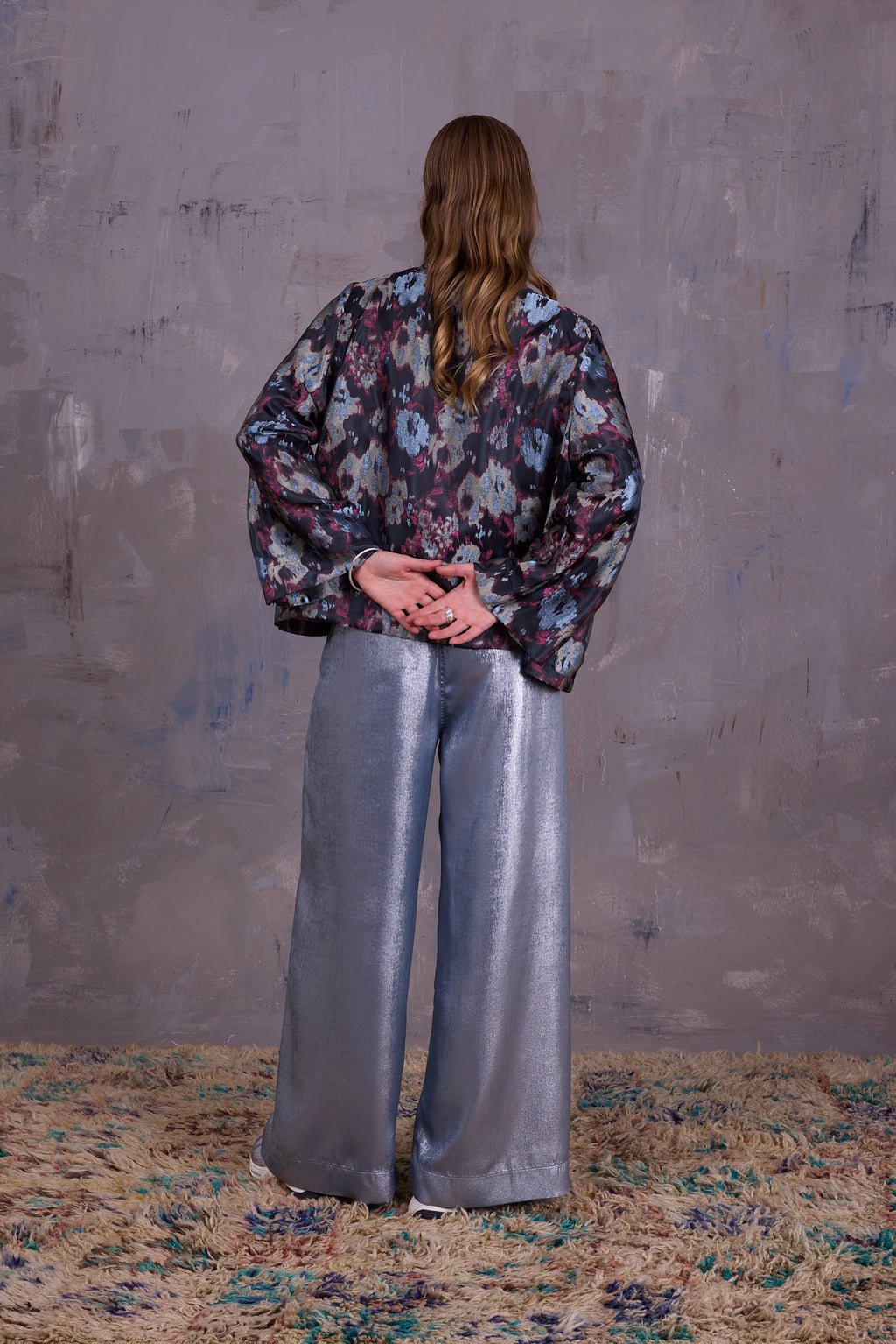 Flenn kimono in pink blue jacquard