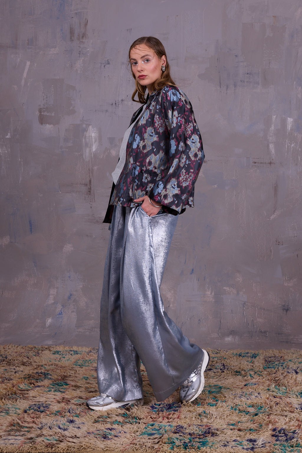 Flenn kimono in pink blue jacquard