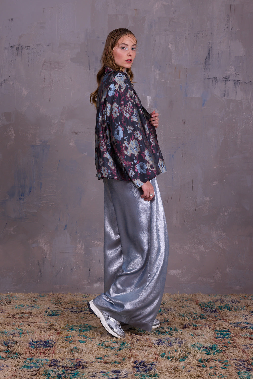 Flenn kimono in pink blue jacquard