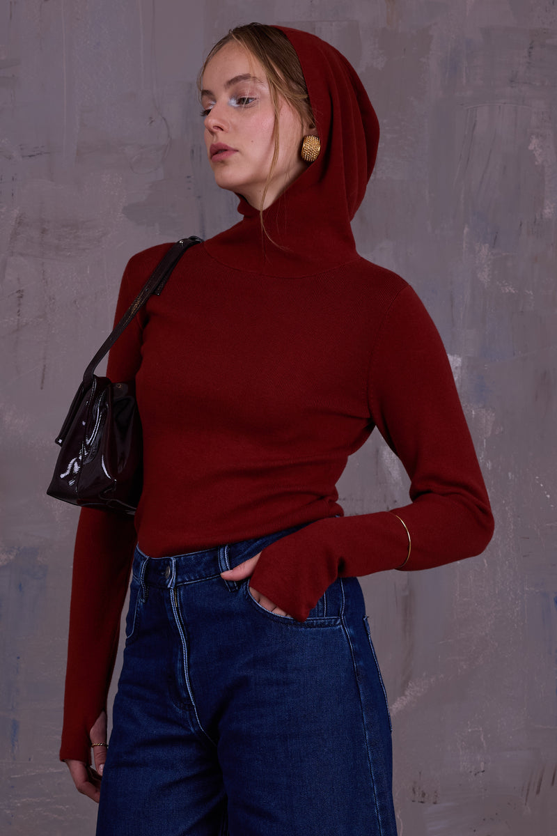 Gelano knitted hoodie in red clay