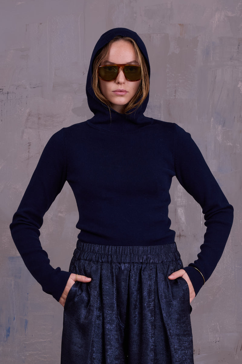 Gelano knitted hoodie in dark navy