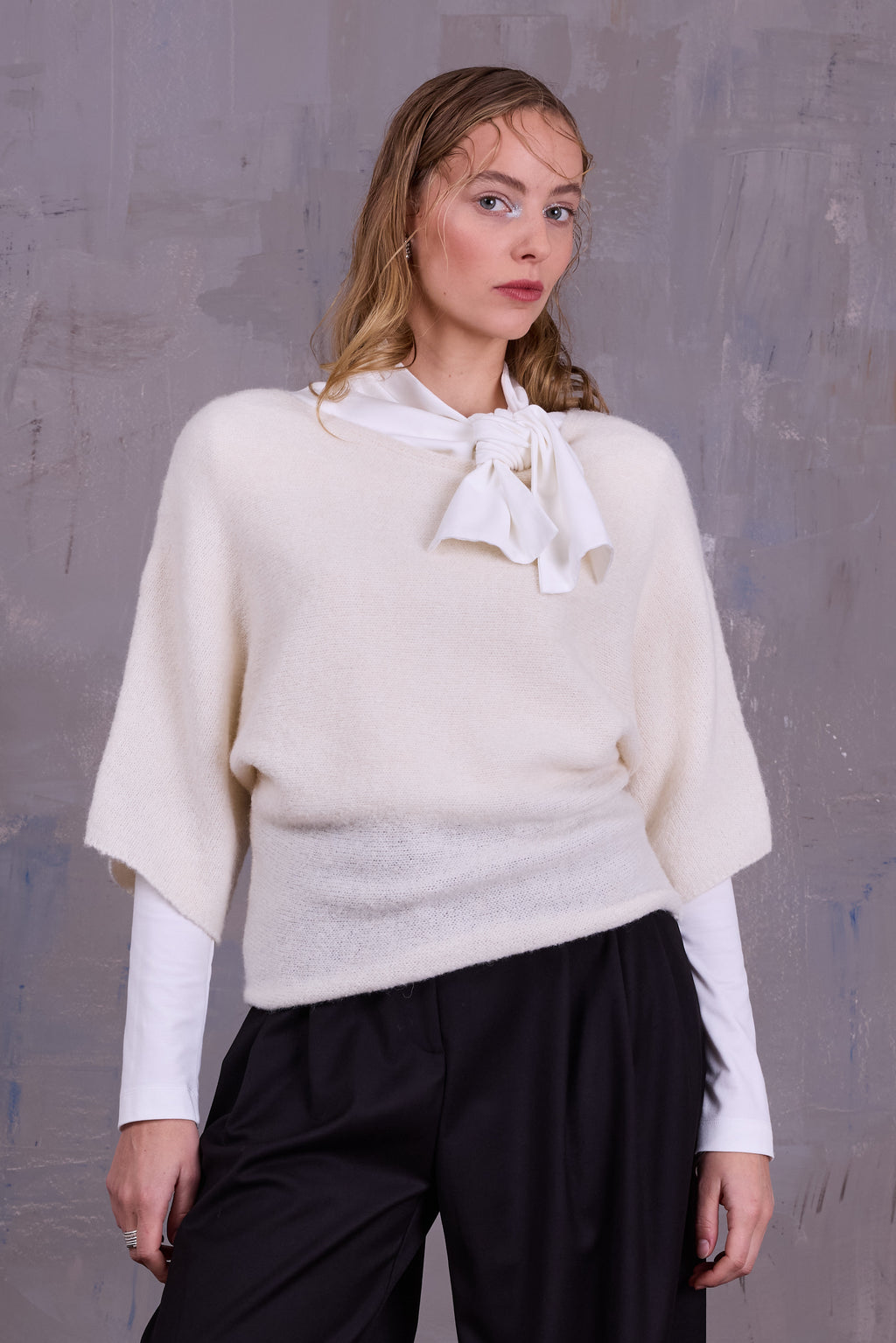 Abeno alpaca top in ecru