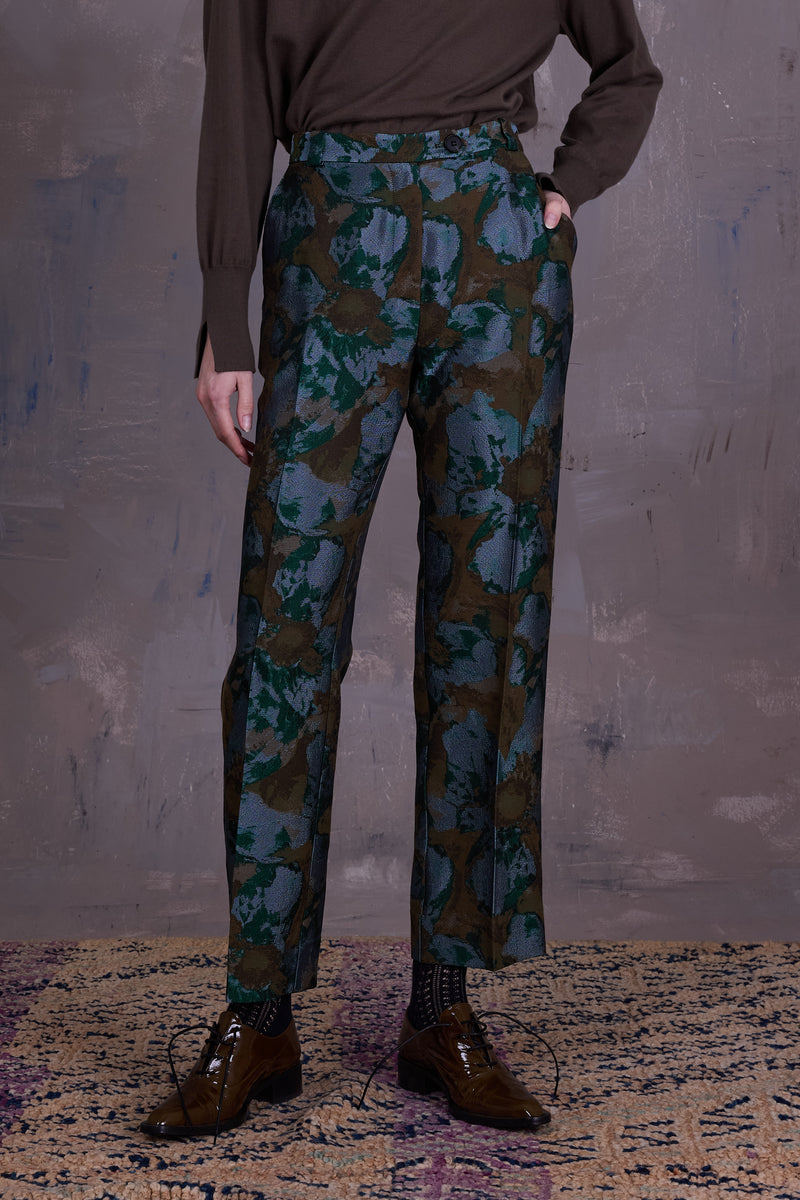 Gons trousers in rivergreen jacquard