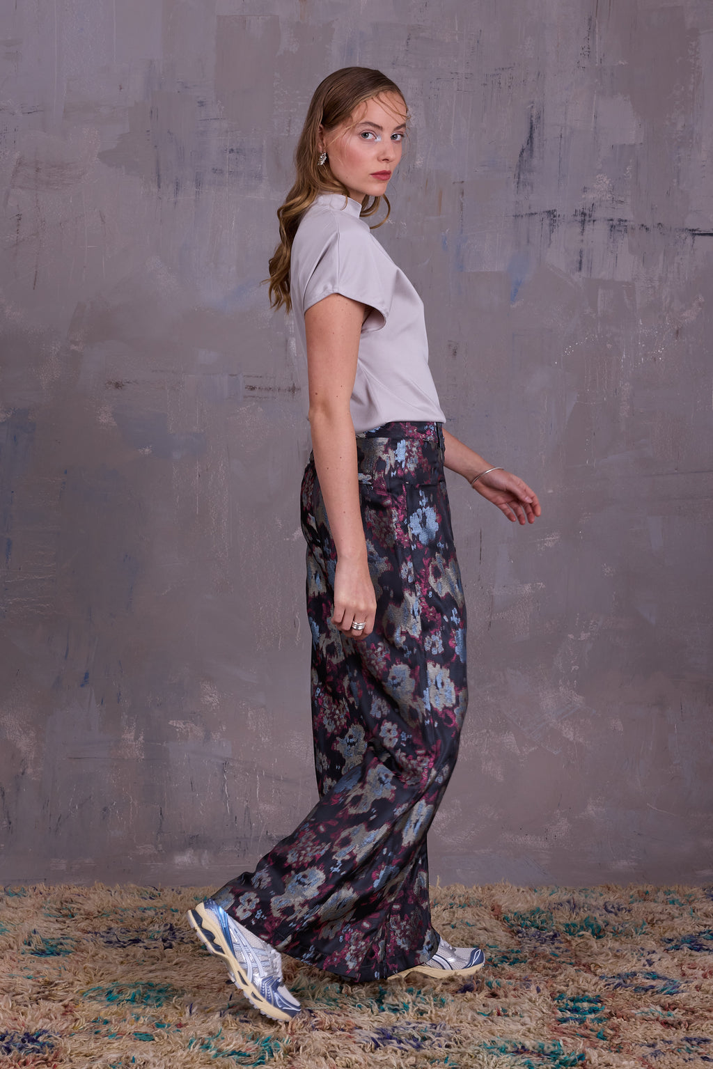 Bolivar trousers in pink blue jacquard