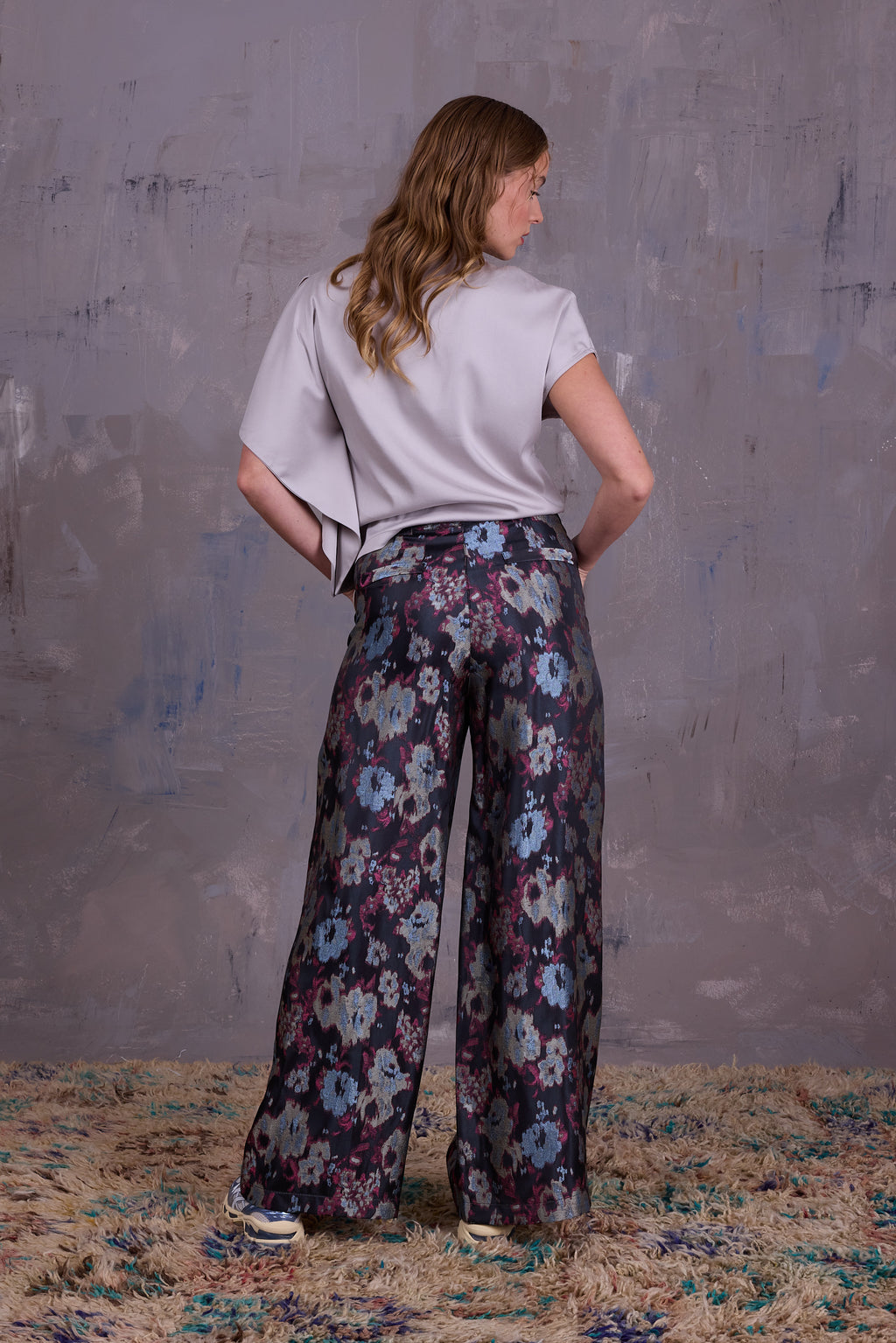 Bolivar trousers in pink blue jacquard