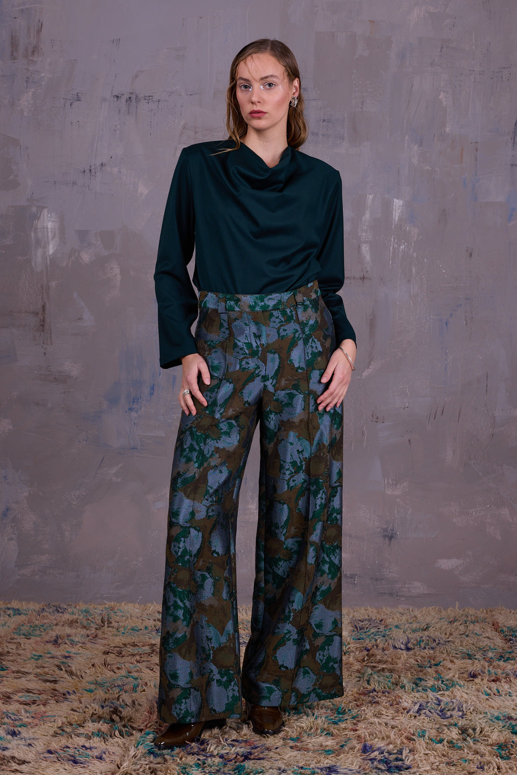 Bolivar broek in rivergreen jacquard