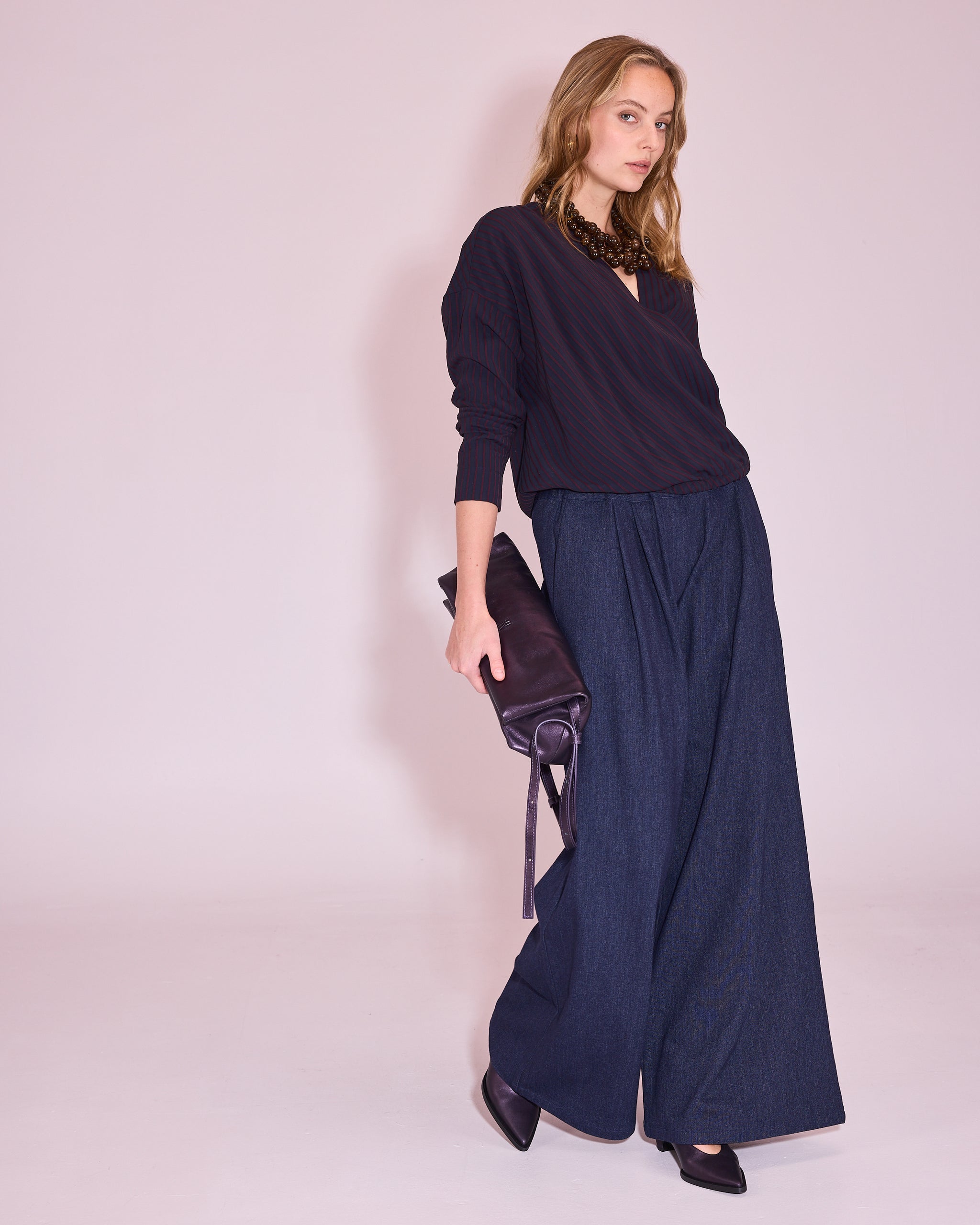 Joelle blouse in dark blue / burgundy stripes