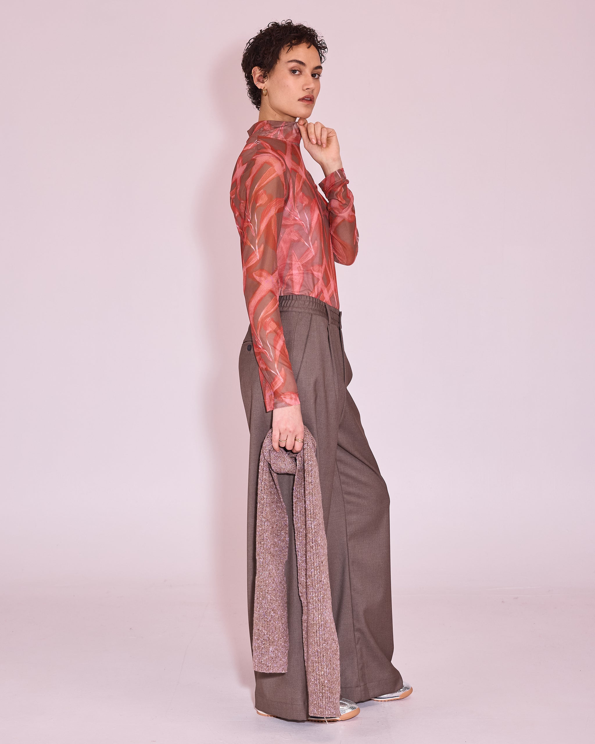 Hedson mesh T-shirt in red leaves