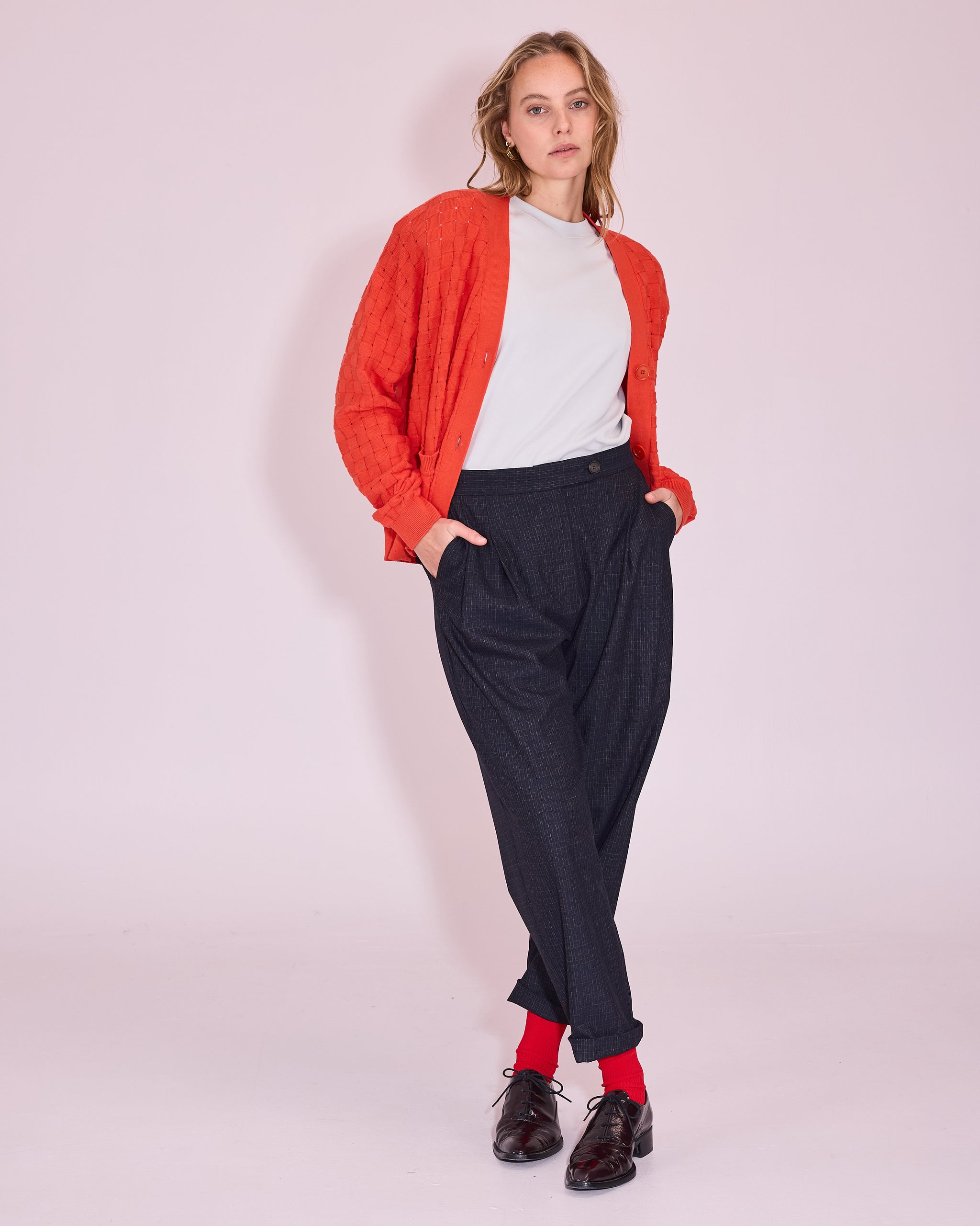 Jaffrey cardigan in mandarin red