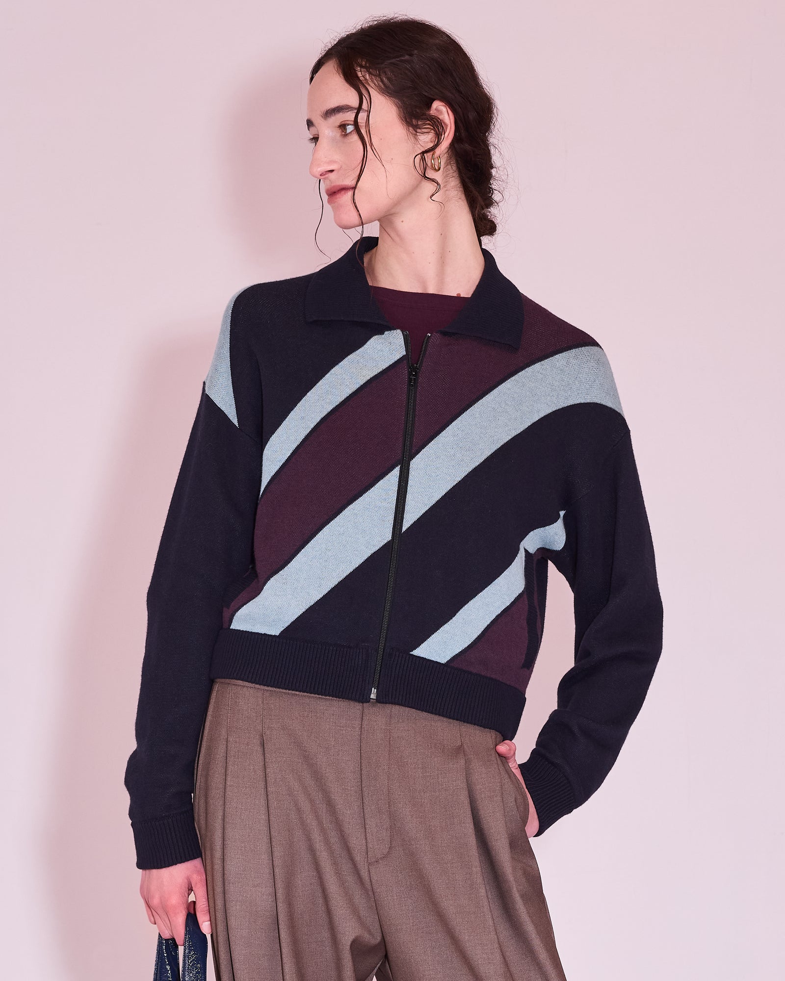 Juba knitted vest in midnight blue stripes