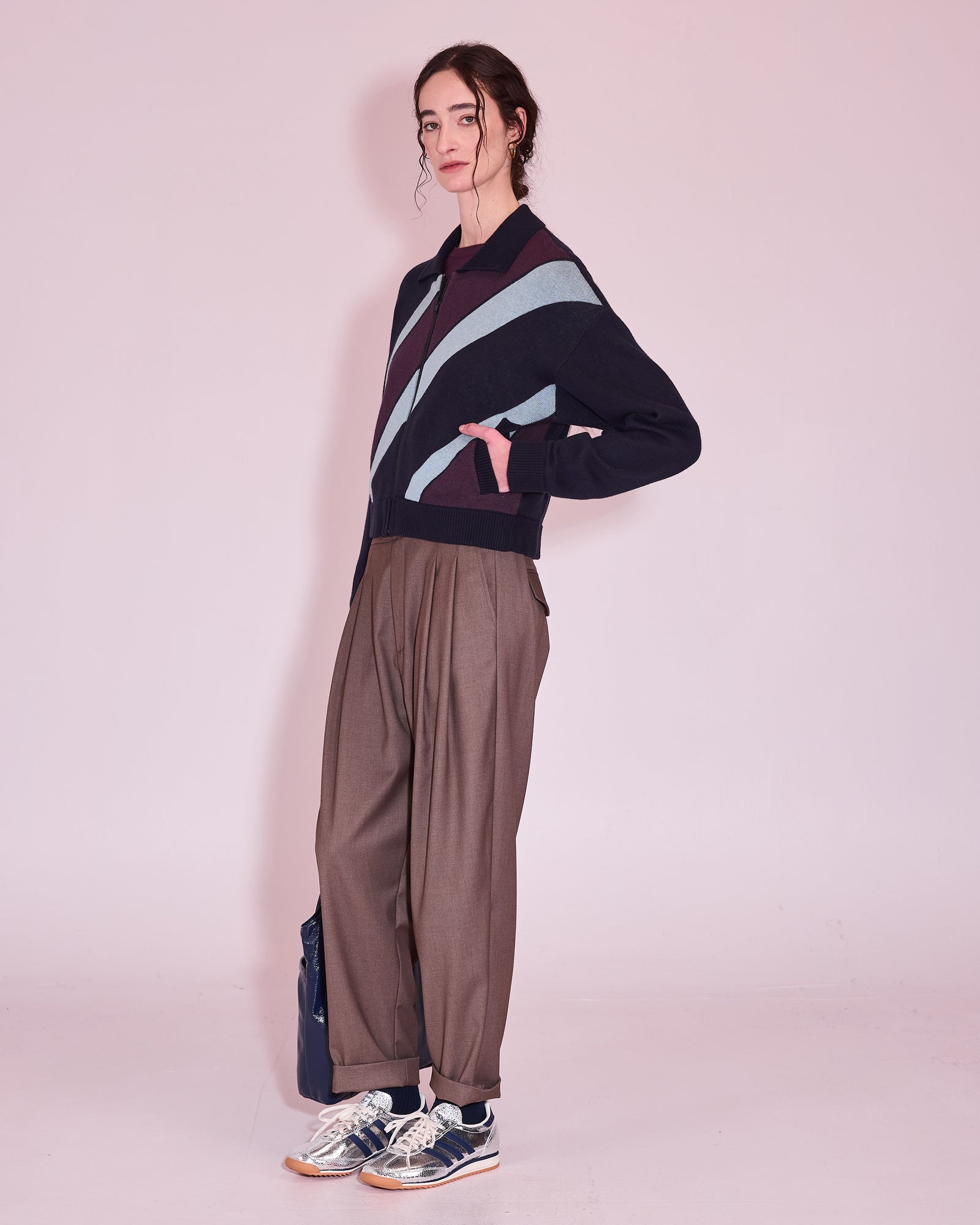 Juba knitted vest in midnight blue stripes