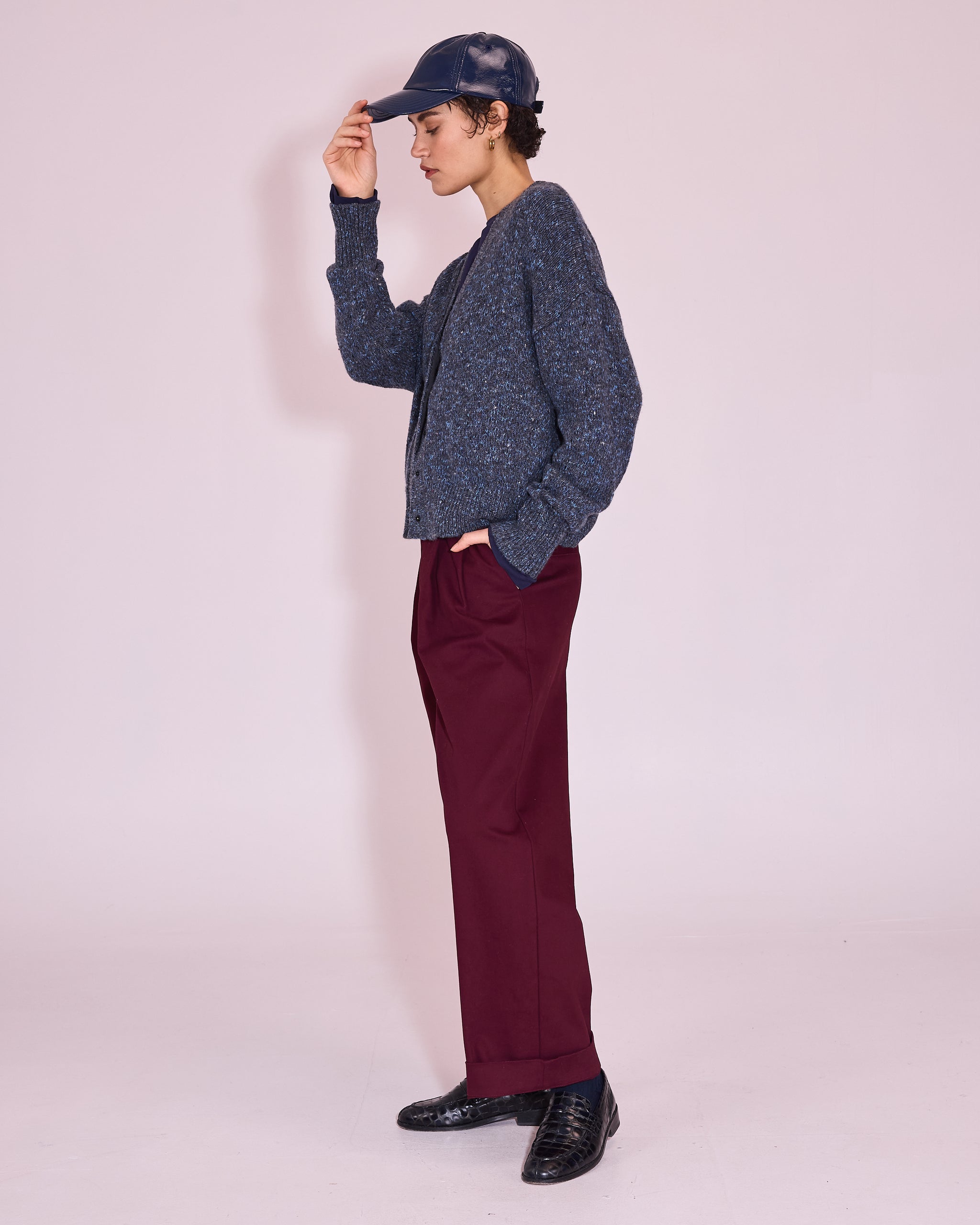 Jersey cardigan in grey / river blue