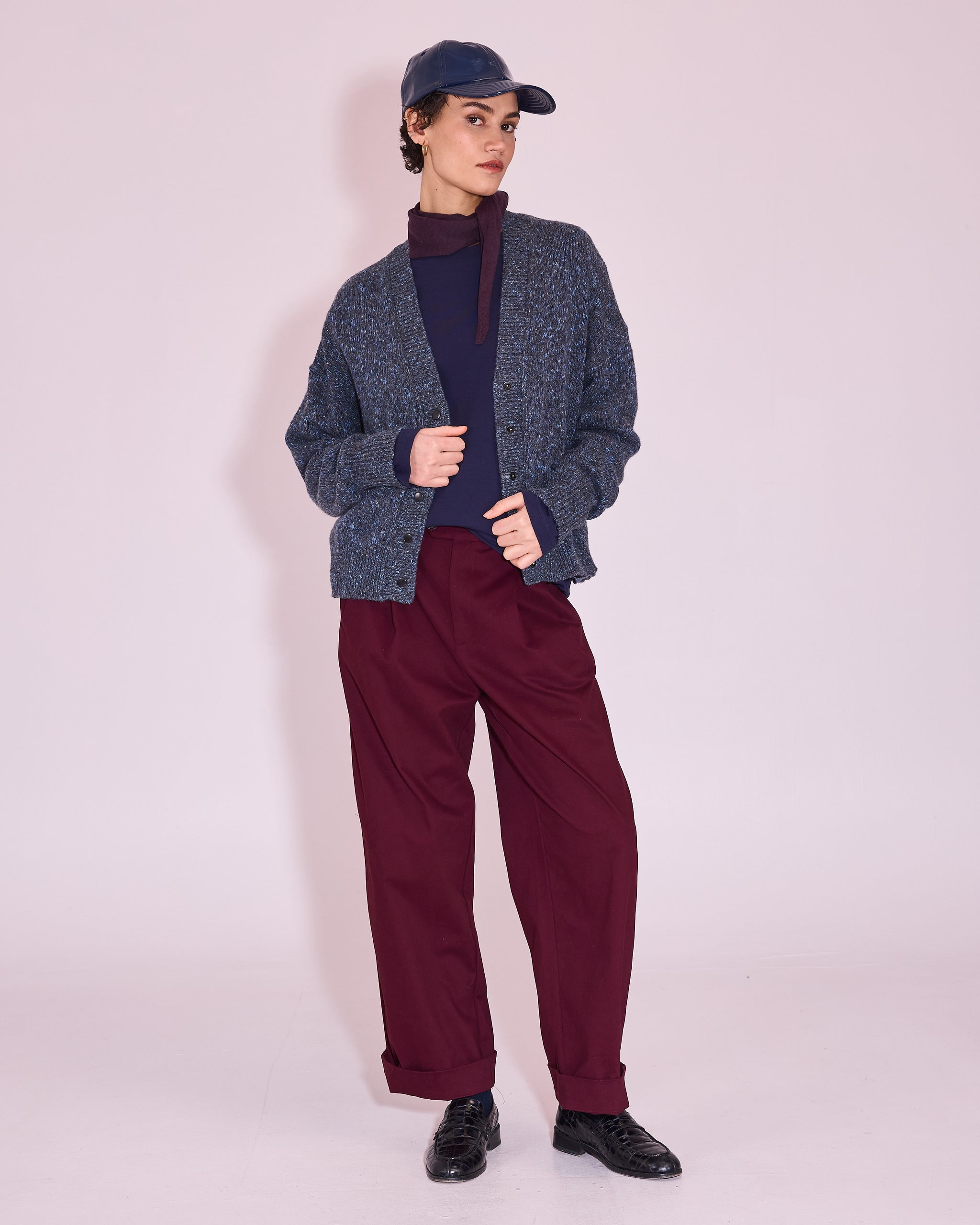 Jersey cardigan in grey / river blue