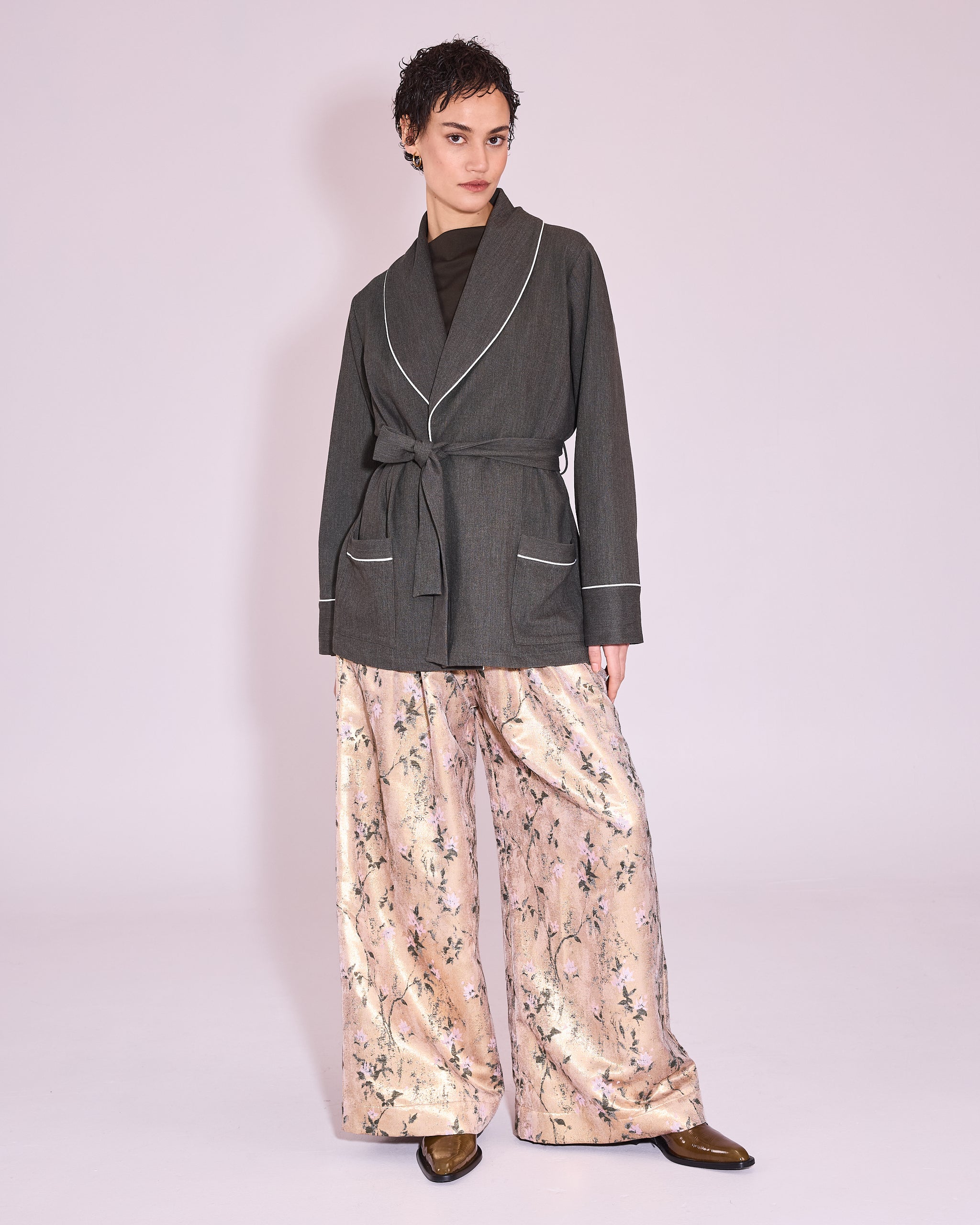 Freddy trousers in gold floral jacquard