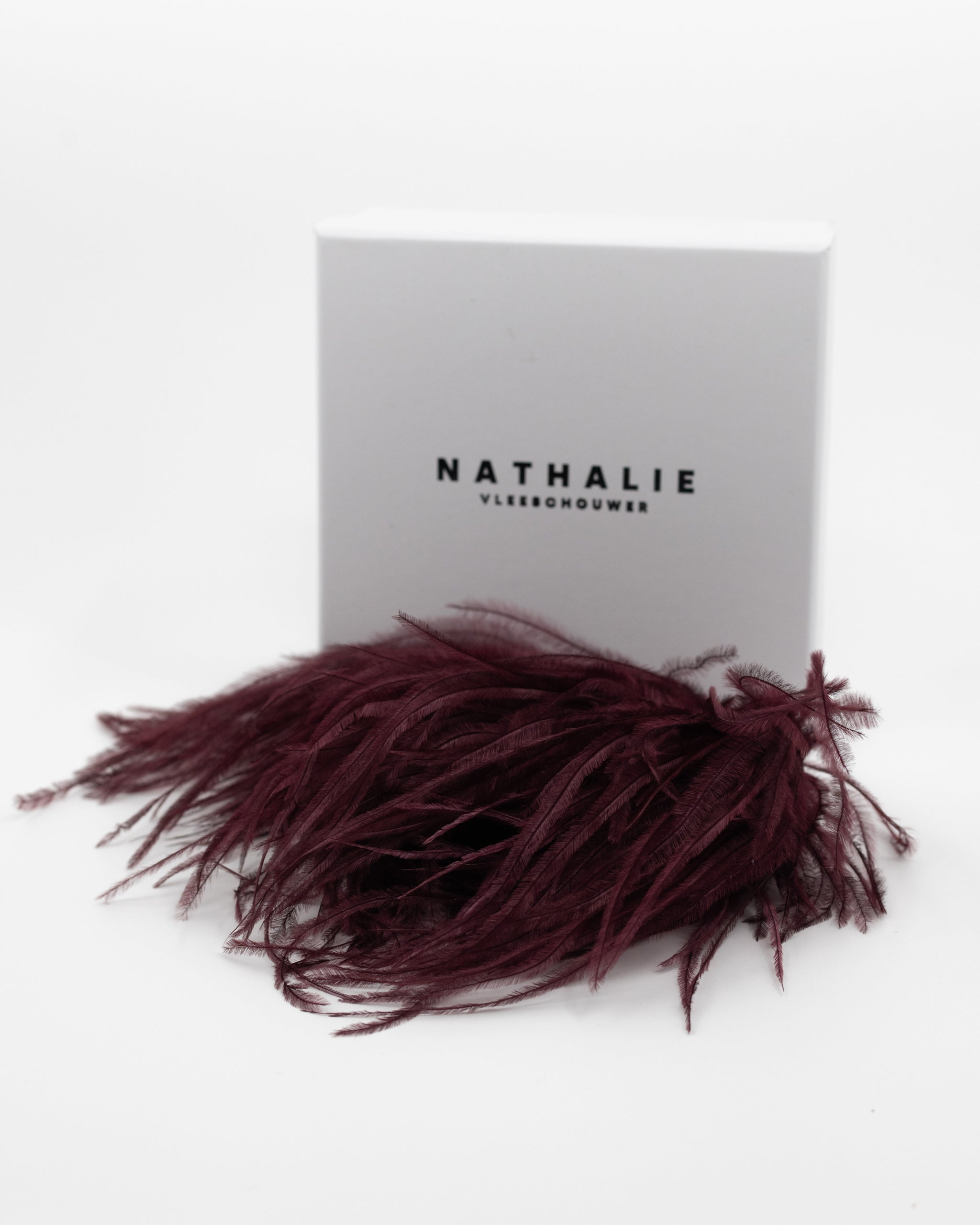 Zaza Brosche mit Federn in Merlot