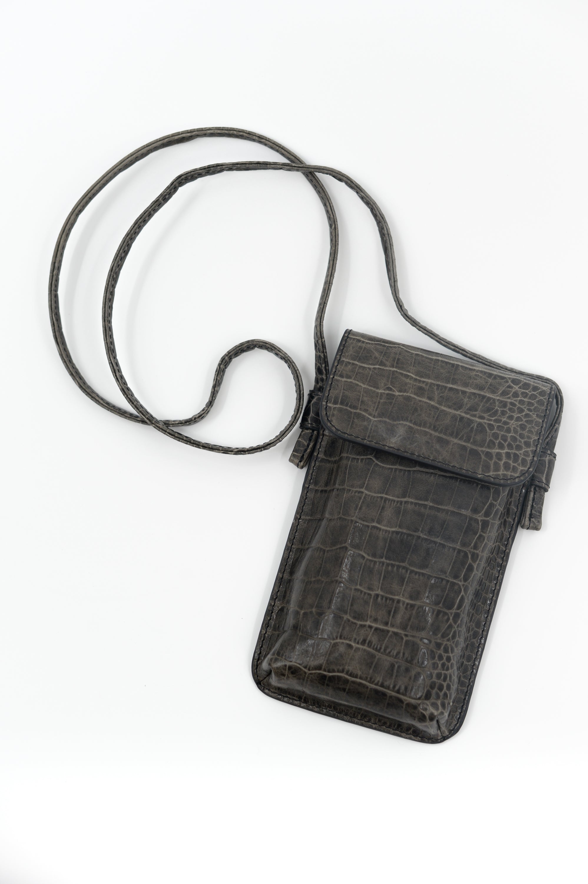 Smartphone Tasche in Kroko Schwarz Oliv