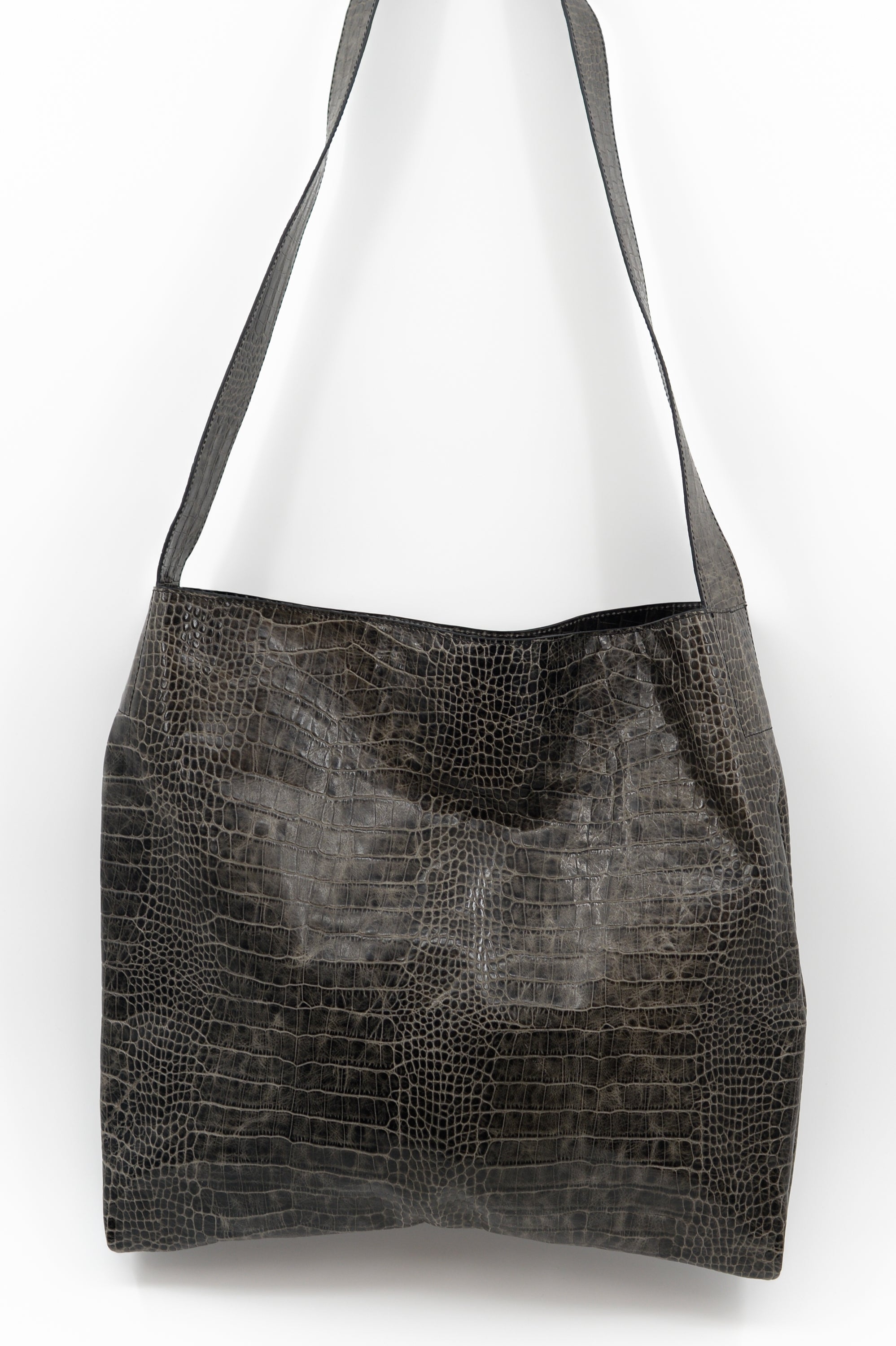 Big crossbody handtas in croco black olive