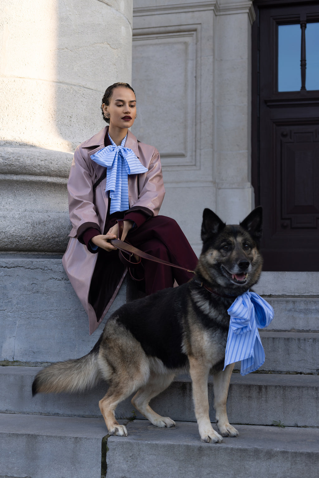 Olive strik in blue vintage cotton stripes