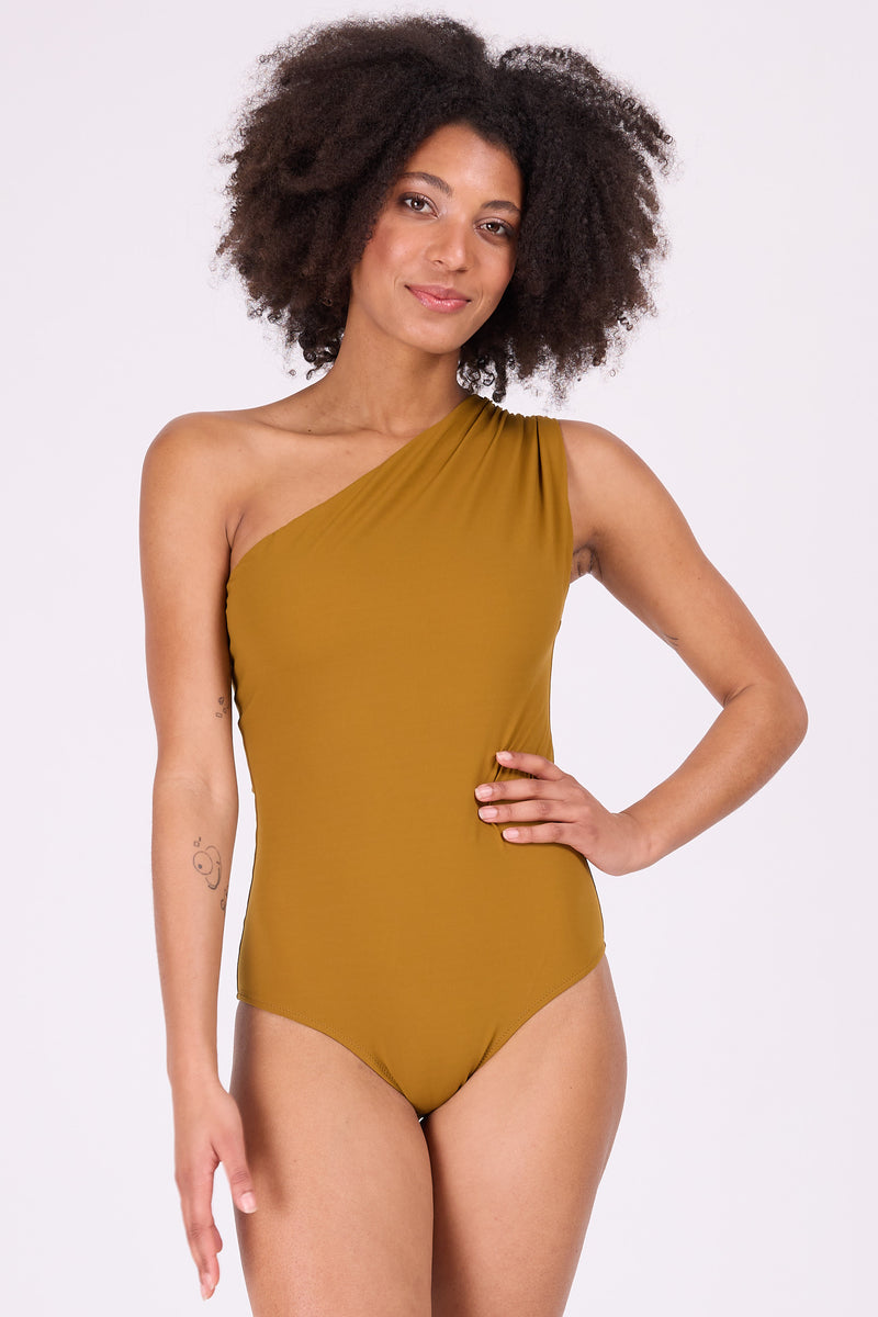 Maillot de bain asymétrique moutarde