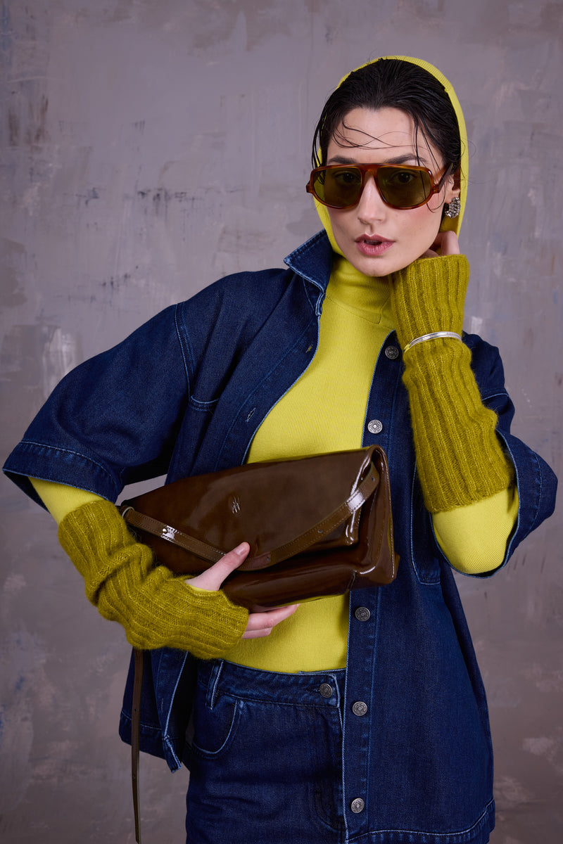 Gennaro handtas in patent olive